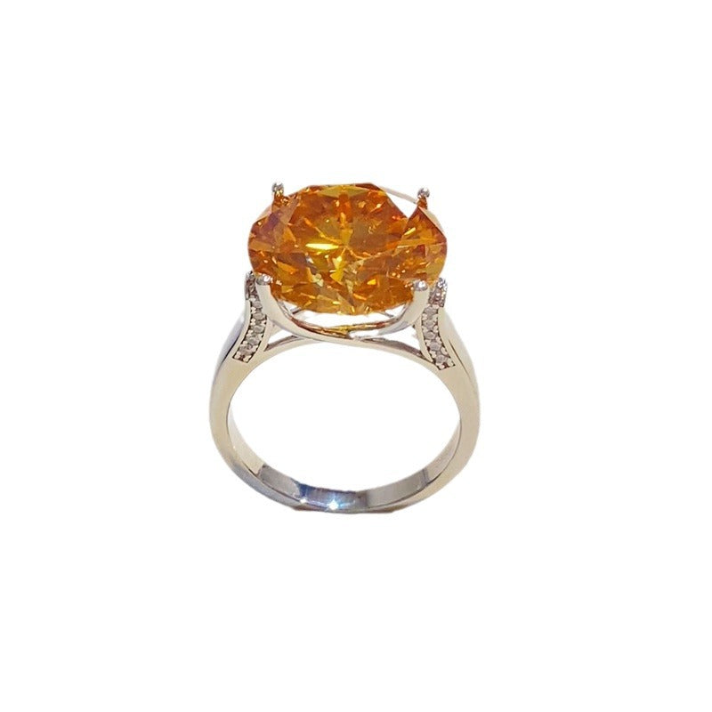 20 Carat Yellow Moissanite Ring for Women, Oversized Round Solitaire Geometric U-Shape Statement Ring product image