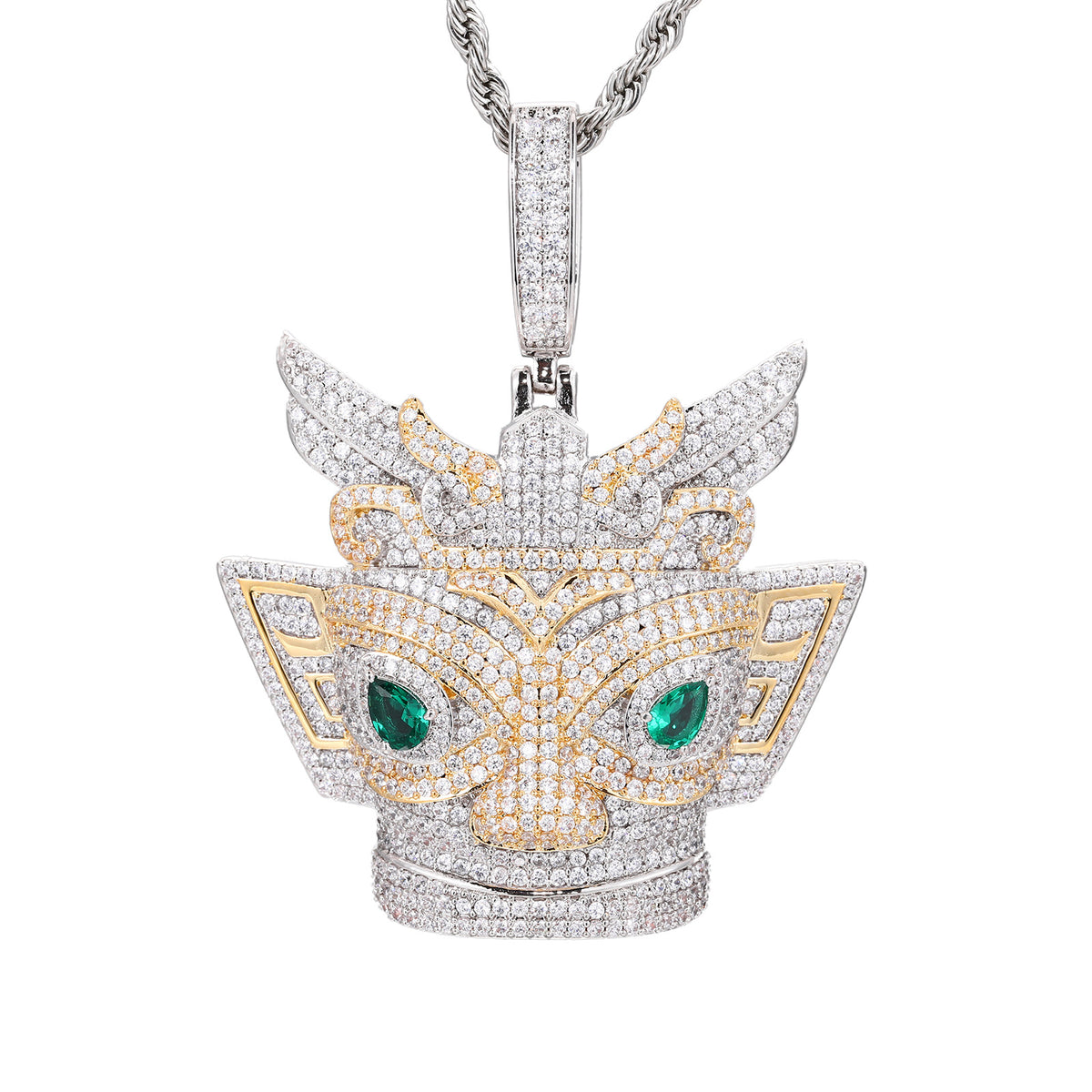 Iced Out Crown Owl Pendant Necklace for Men - Hip Hop Micro Pave Cubic Zirconia Statement Chain product image