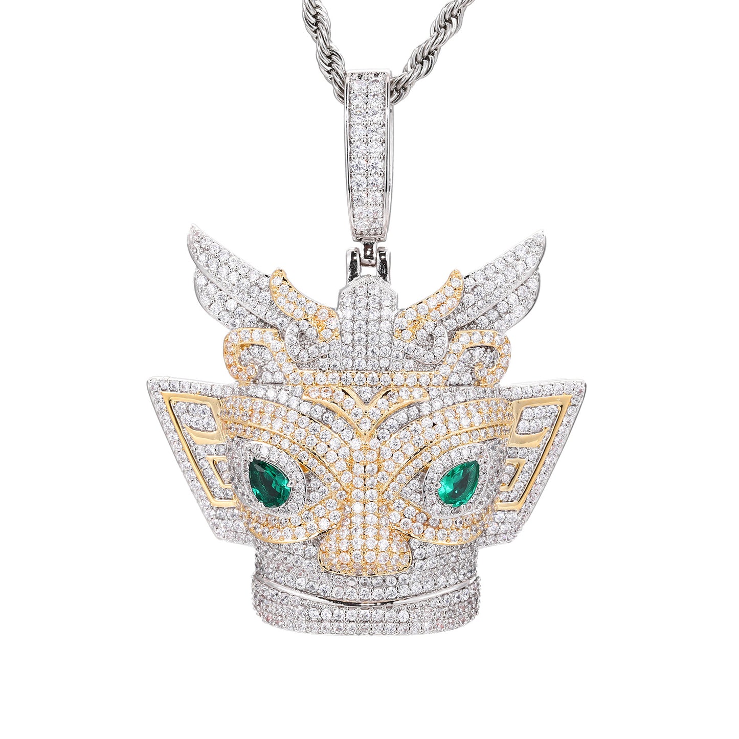 Iced Out Crown Owl Pendant Necklace for Men - Hip Hop Micro Pave Cubic Zirconia Statement Chain product image