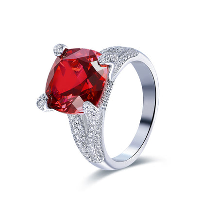 Cushion Cut Lab Created Ruby Ring for Women, Geometric Statement Cocktail Ring