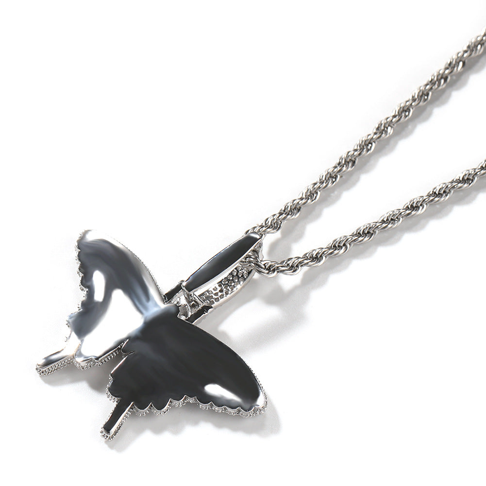 Iced Butterfly Pendant Necklace with Twist Chain – Hip Hop Statement Cubic Zirconia Necklace for Women product image