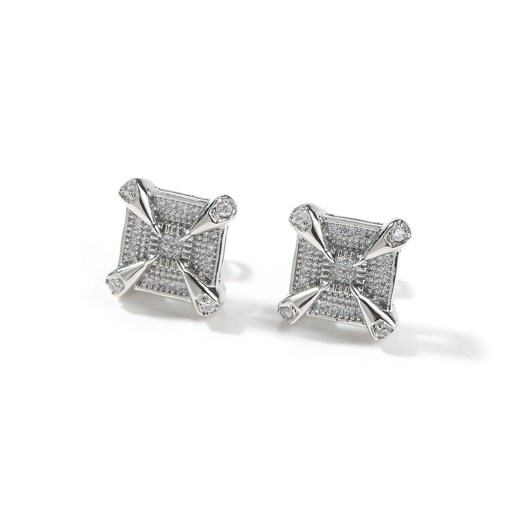Square Cubic Zirconia Stud Earrings for Women & Men - Hip Hop Statement Earrings in Gold, Silver & Rose Gold product image