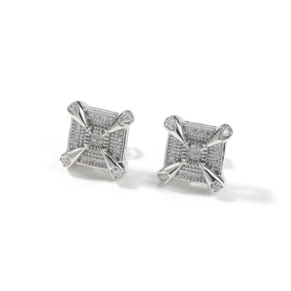 Square Cubic Zirconia Stud Earrings for Women & Men - Hip Hop Statement Earrings in Gold, Silver & Rose Gold