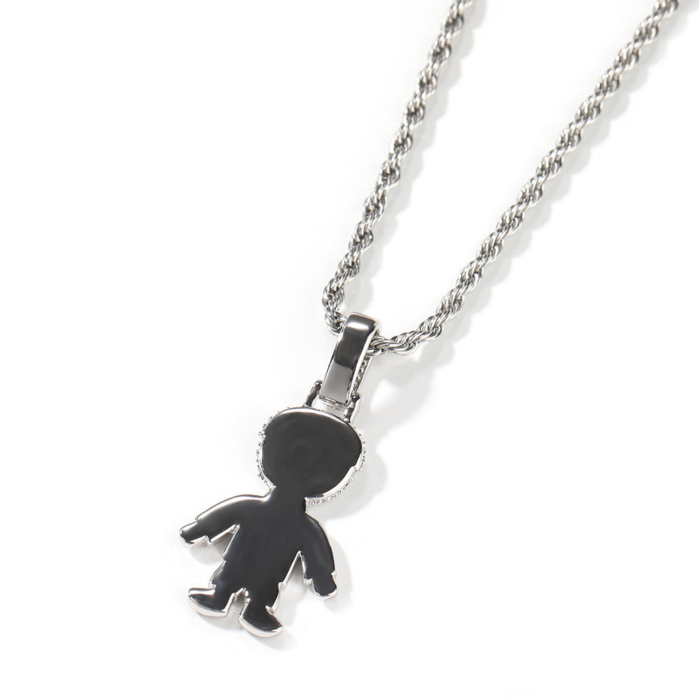 Iced Cartoon Boy & Girl Pendant Necklace with Cubic Zirconia Twisted Chain product image