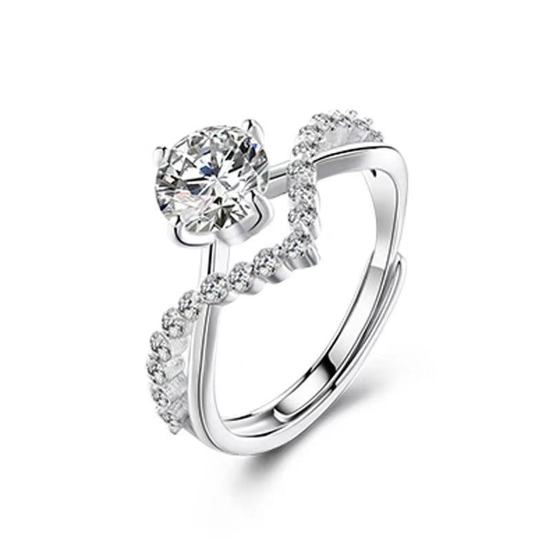 Round Cut Halo Style Ring for Women, Geometric Pavé Look Fashion Ring product image