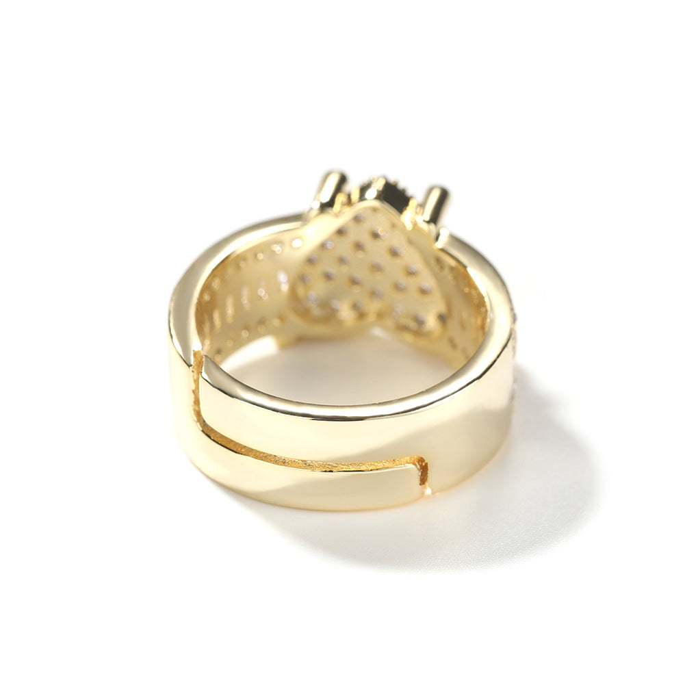 Unisex Hip Hop Heart Ring with Cubic Zirconia in Gold or Silver Tone
