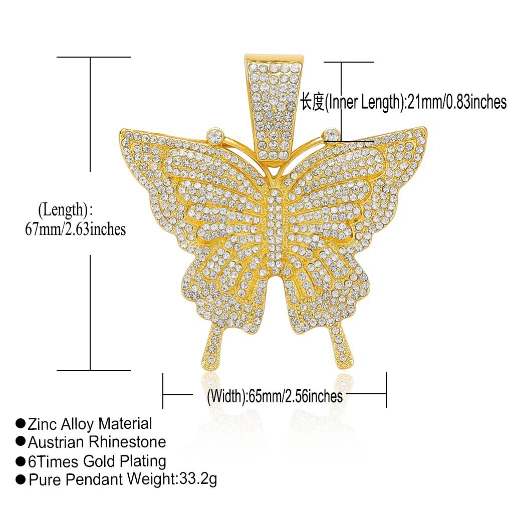 Butterfly Cuban Link Alloy Pendant Necklace for Men and Women