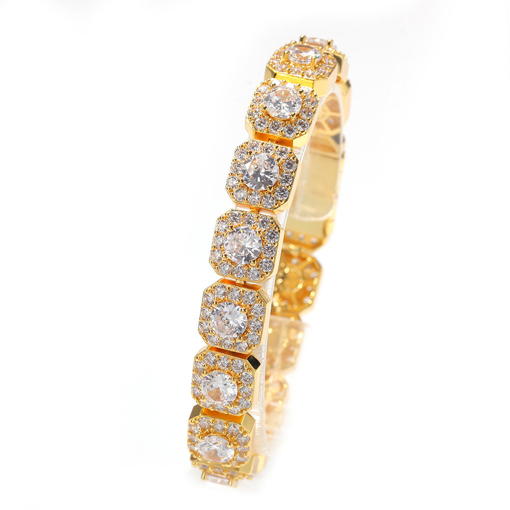 Unisex Iced Cubic Zirconia Chain Bracelet in Gold or Silver Tone - Hip Hop Statement Link Bracelet 7 Inch / 8 Inch