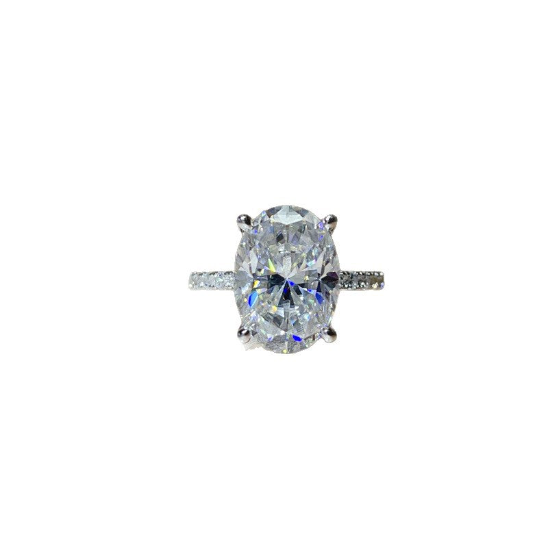 Oval Moissanite Engagement Ring for Women, 8 Carat Look Solitaire Ring with Pave Band product image