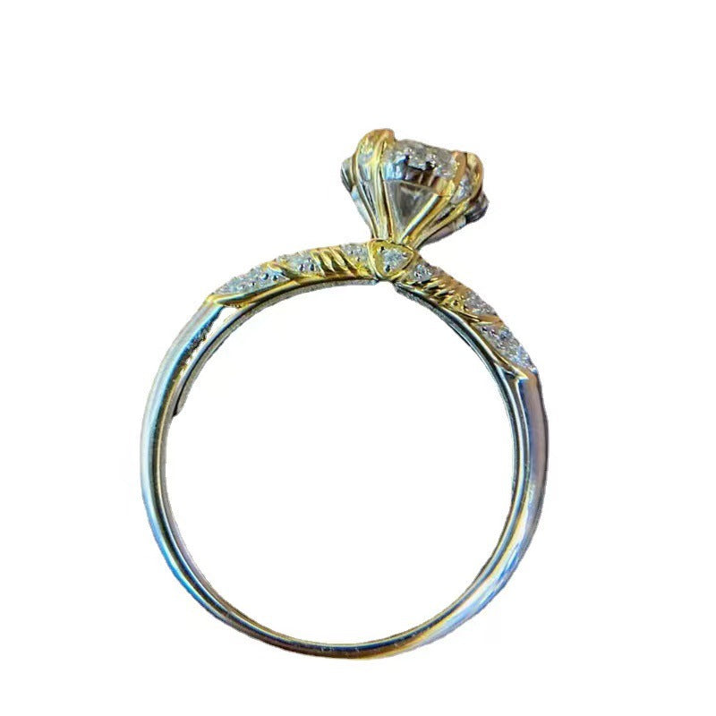 Moissanite Ring for Women, Two-Tone Floral Engagement Ring, 1 Carat Promise Ring product image
