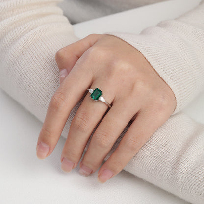 925 Silver Emerald Cut Green Stone Ring for Women, Promise Ring, Engagement-Style Ring