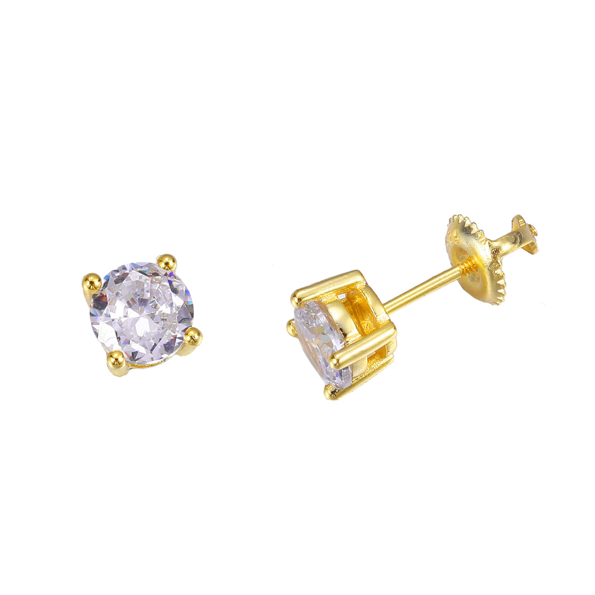 925 Silver Gold Plated Round Cubic Zirconia Stud Earrings for Women and Men product image