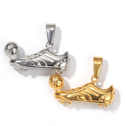 Gold or Silver Plated Stainless Steel Soccer Boot Pendant Necklace with 24 Inch Cuban or Twist Chain