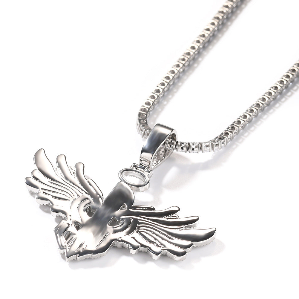 Iced Wing Pendant Necklace for Women – Cubic Zirconia Hip Hop Statement Chain in Gold or Silver Tone