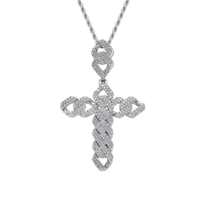 Hip Hop Cross Diamond Shape Cubic Zirconia Pendant Necklace for Men and Women