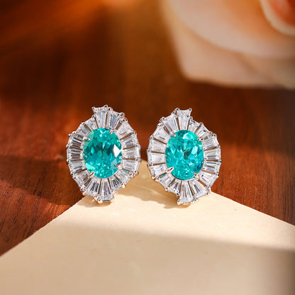 Paraiba-Style Teal Oval 925 Silver Necklace Ring Earrings Set