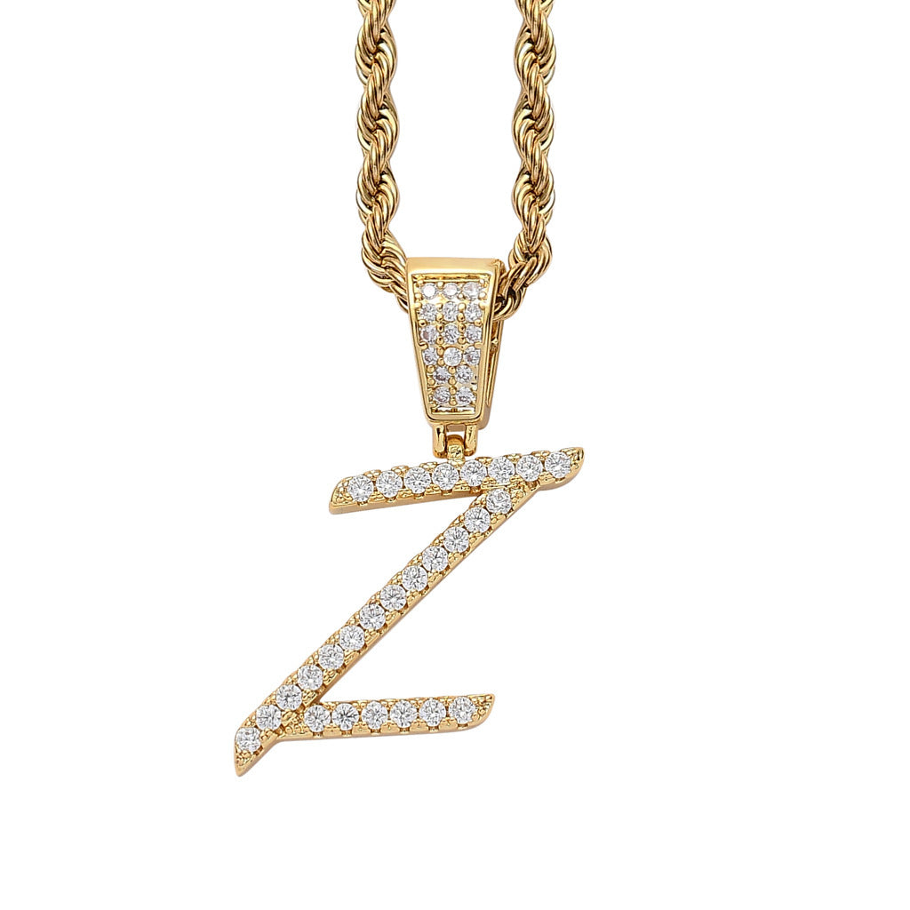 Hip Hop Letter Cubic Zirconia Pendant Necklace for Men and Women