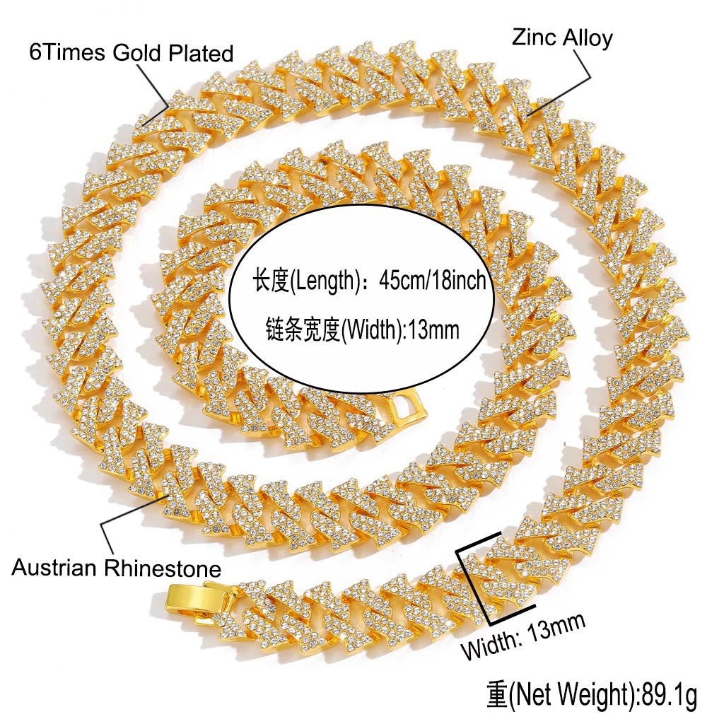Hip Hop Diamond Shape Cuban Link Thorn Alloy Bracelet for Men