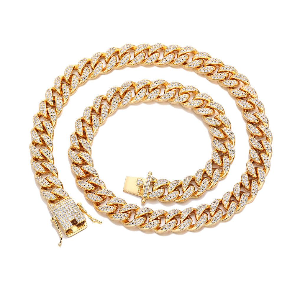 12mm Iced Out Cuban Link Chain Necklace & Bracelet, Pavé CZ Hip Hop Jewelry