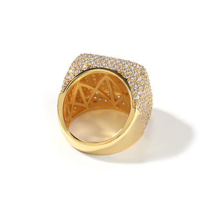 Back view of gold tone square center cubic zirconia ring