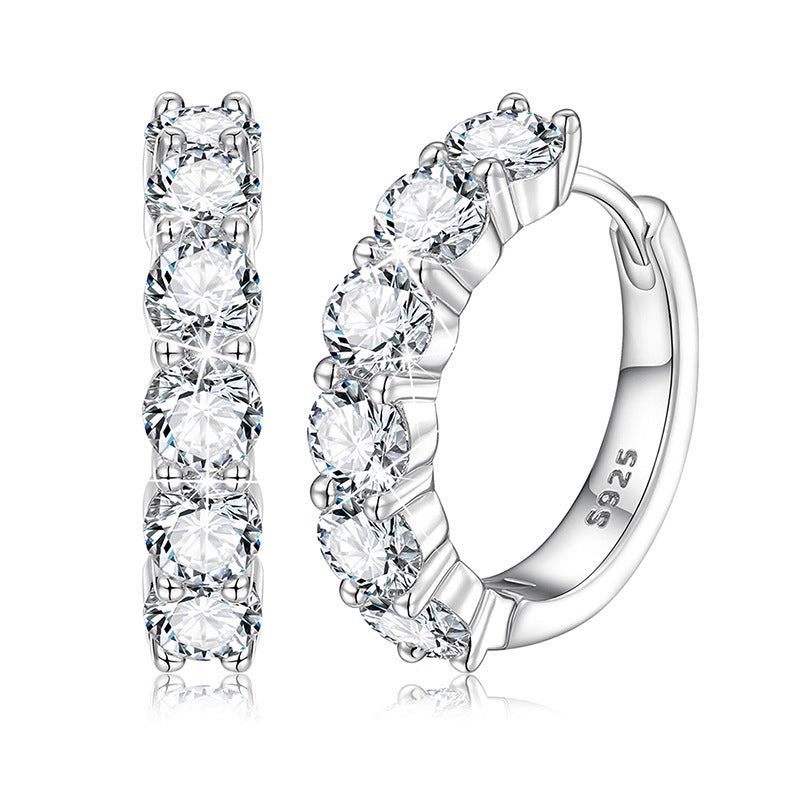 925 Silver Moissanite Hoop Earrings for Women and Men, Round Geometric Hip Hop Stud Hoop Earrings in Silver, Gold, and Rose Gold product image