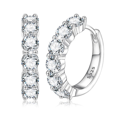 925 Silver Moissanite Hoop Earrings for Women and Men, Round Geometric Hip Hop Stud Hoop Earrings in Silver, Gold, and Rose Gold