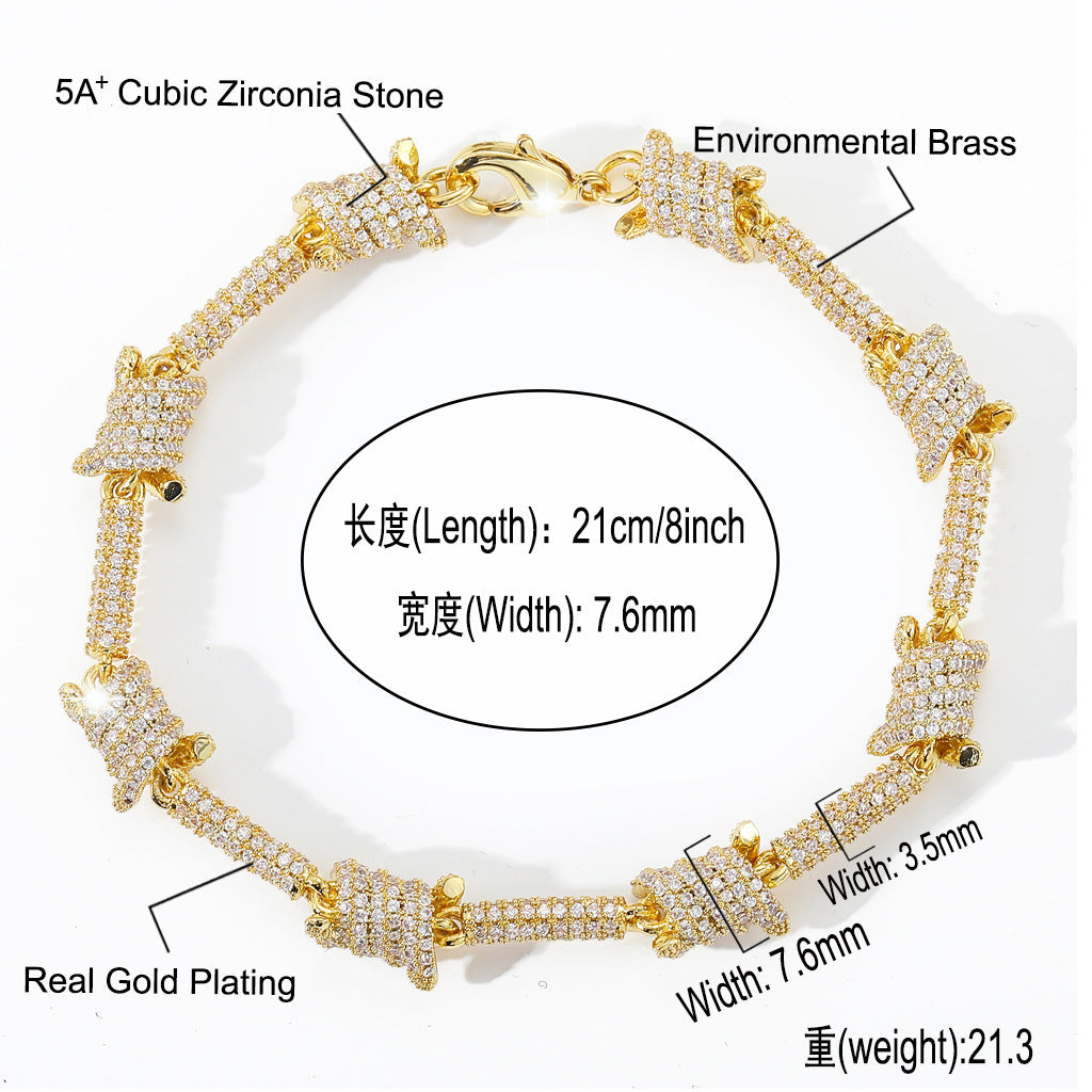 Hip Hop Minimalist Thorn Cubic Zirconia Bracelet for Men
