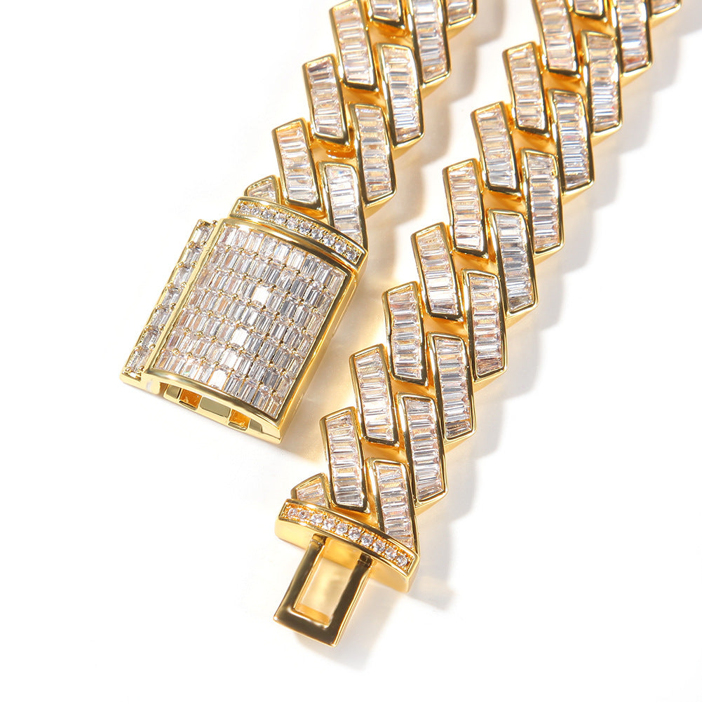 Iced Out Cuban Link Chain Necklace with Lock Pendant for Women & Men, Gold Plated or Silver Plated Cubic Zirconia Statement Necklace