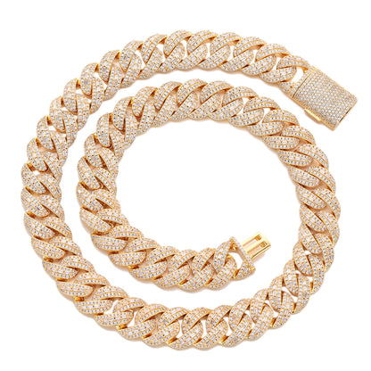 15mm Iced Out Cuban Link Chain Bracelet Necklace, Unisex Hip Hop Jewelry