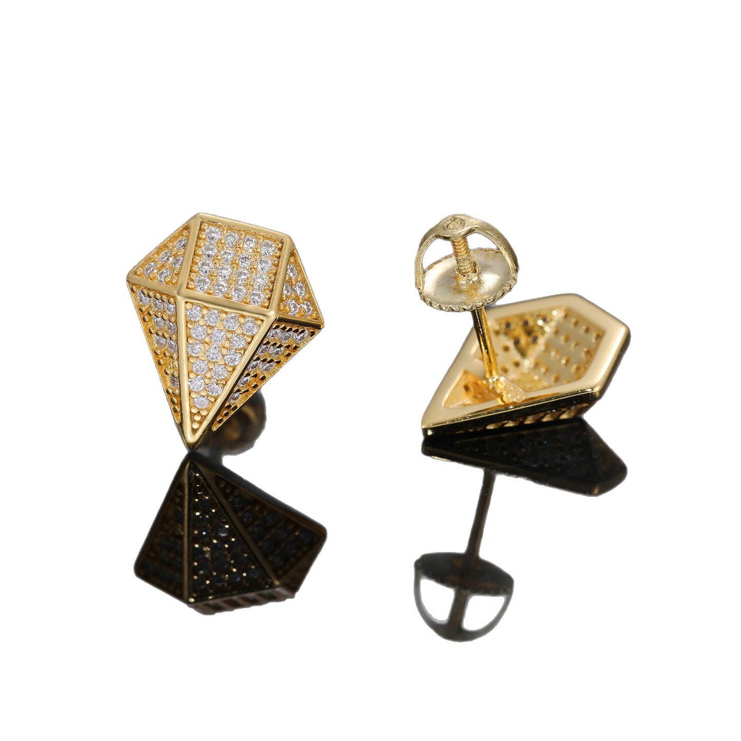 Geometric Iced Stud Earrings for Men and Women, Diamond Shape Moissanite Look Hip Hop Ear Studs product image