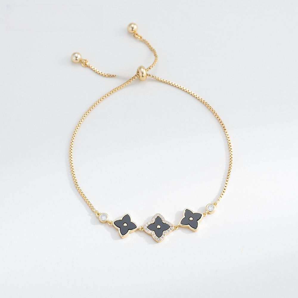 Elegant Four-Leaf Clover Adjustable Bracelet for Women - Gold Plated or Silver Plated Copper Chain Bracelet
