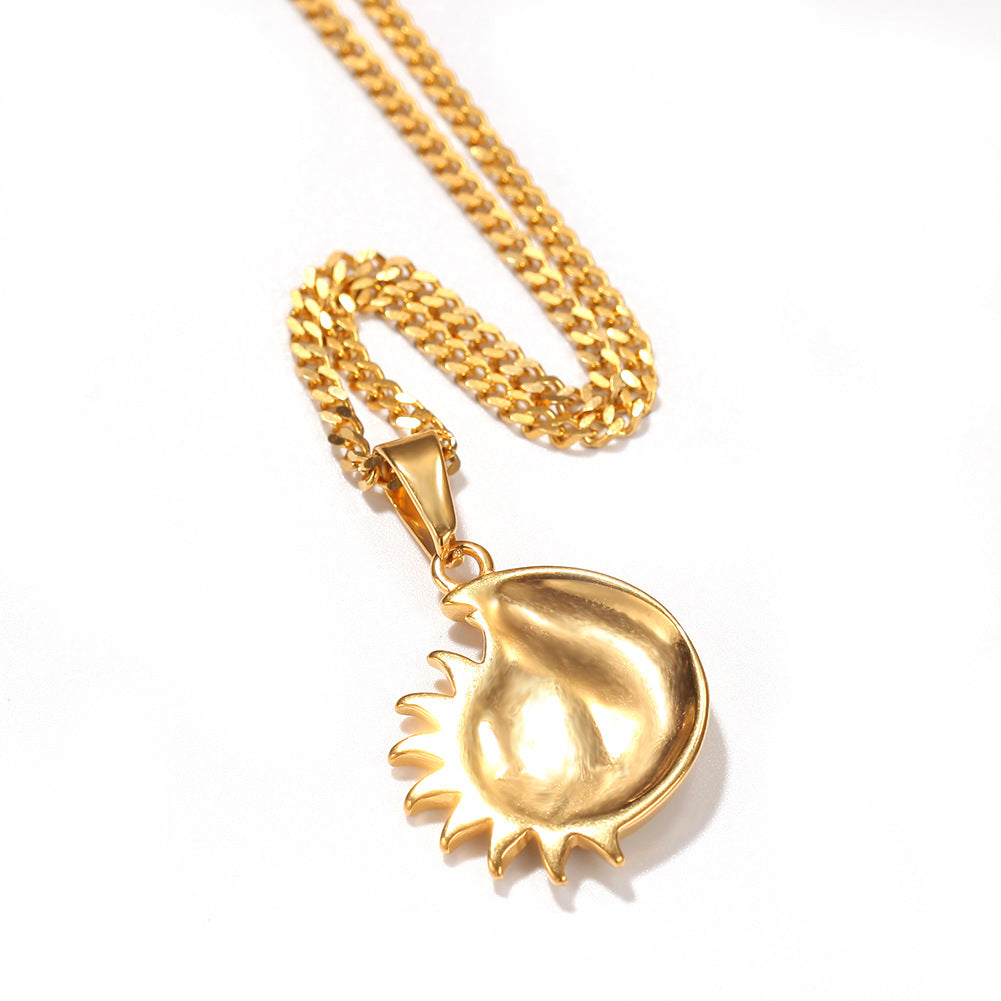 Gold Plated Stainless Steel Sun Moon Pendant Necklace with Cuban Chain, Statement Celestial Jewelry for Women product image