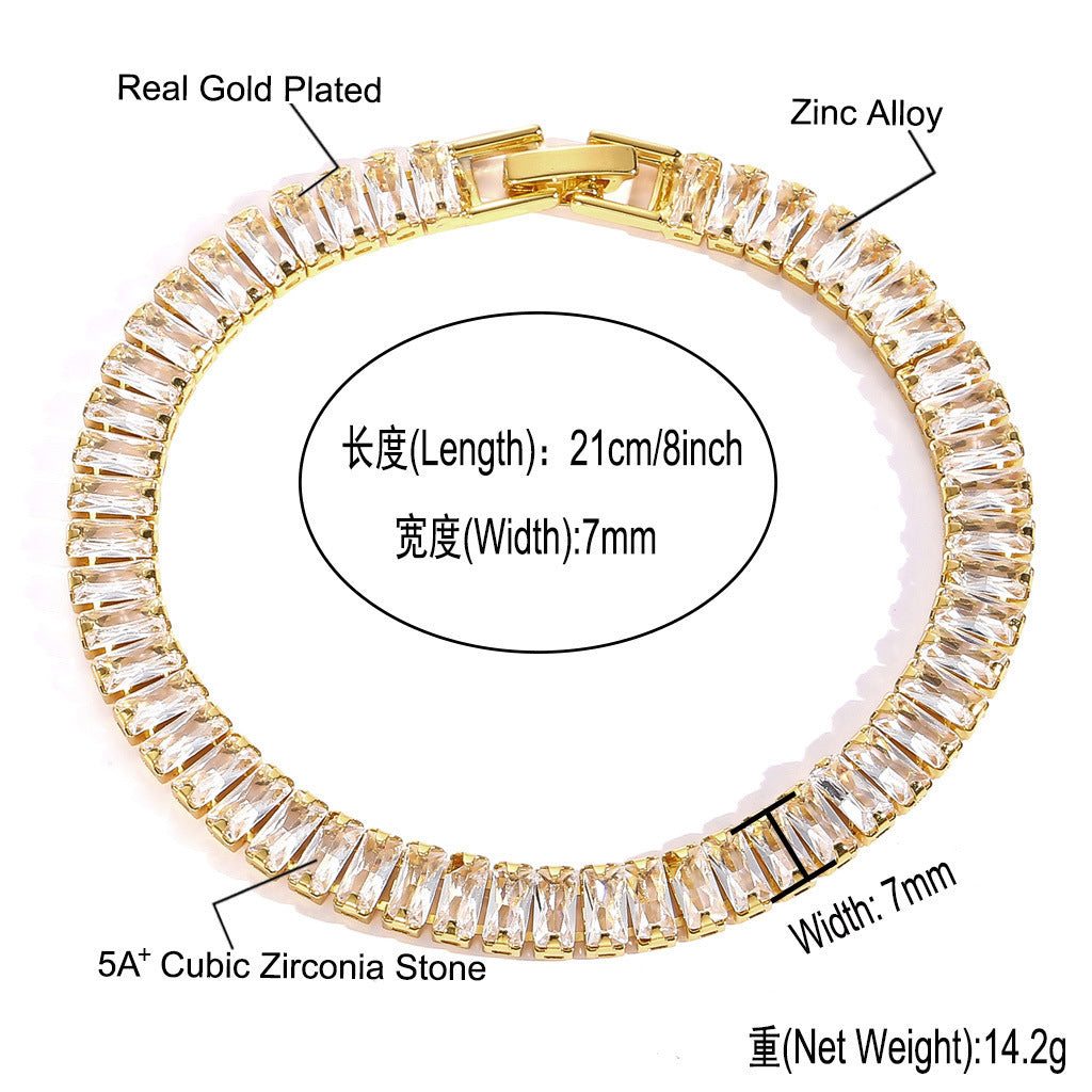 Hip Hop Light Luxury Square Tennis Chain Cubic Zirconia Necklace for Men