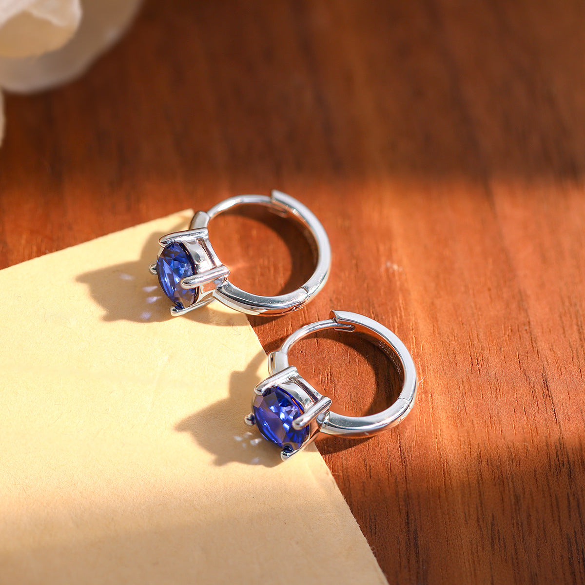 S925 Hoop Earrings for Women, Round Blue Red Stone, 18K Gold Plated product image