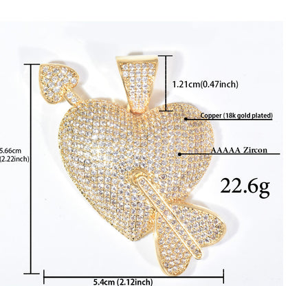 Iced Out Cupid Heart Pendant Necklace for Women and Men