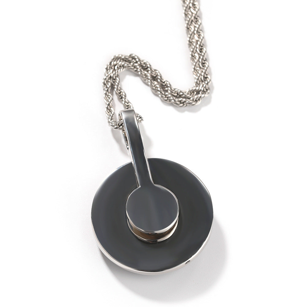 Iced Out Round Pendant Necklace with Cubic Zirconia Hip Hop Chain for Women and Men