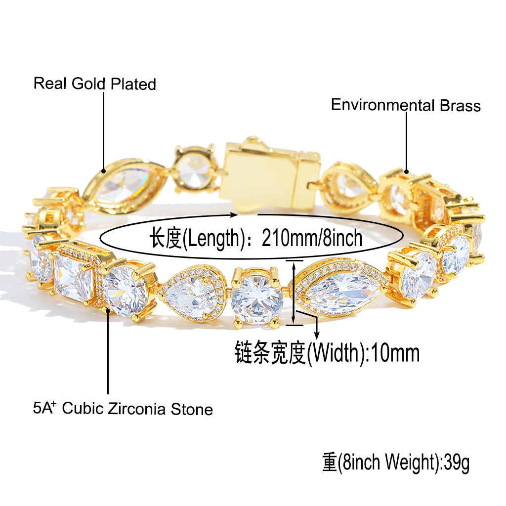Light Luxury Square Oval Teardrop Cubic Zirconia Bracelet for Men