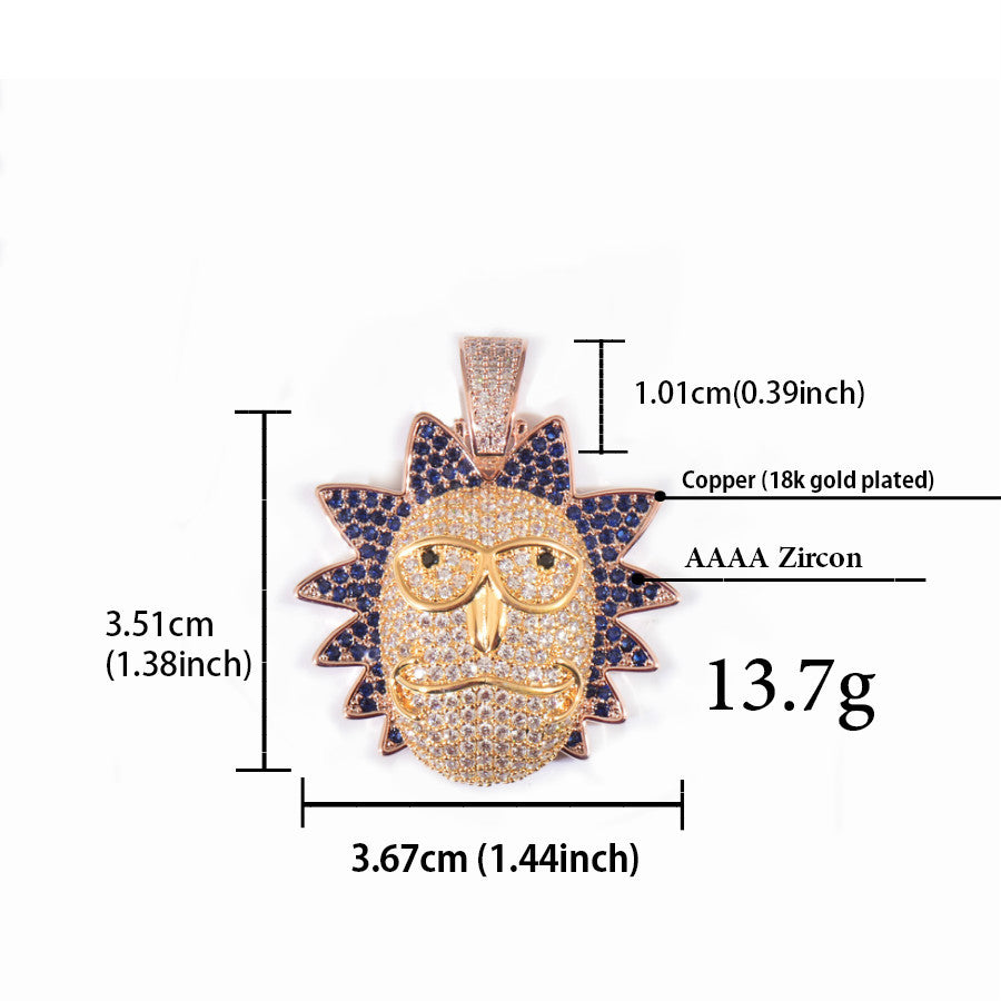 Iced Out Cartoon Sun Pendant Necklace for Men