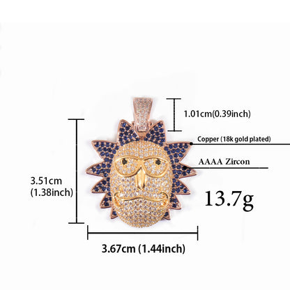 Iced Out Cartoon Sun Pendant Necklace for Men