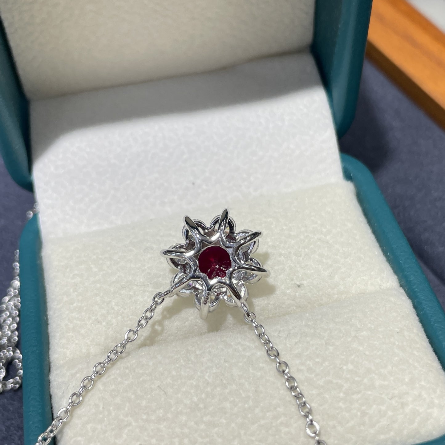 Ruby Red Crystal Floral Ring Earrings Necklace Jewelry Set product image