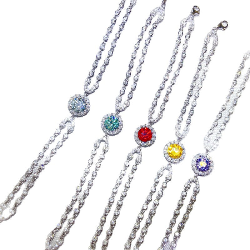 Moissanite Double Layer Bracelet for Women, U Shape Tennis Bracelet with 2 Carat Colored Center Stone product image
