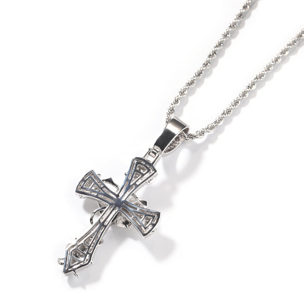 Rose Cross Pendant Necklace with Cubic Zirconia Twist Chain for Women product image
