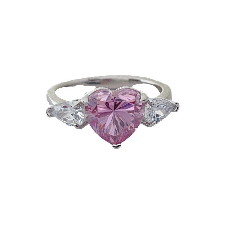 Pink Heart Moissanite Ring for Women, Three-Stone Engagement Ring, Promise Ring Gift product image