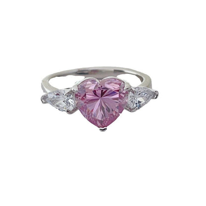 Pink Heart Moissanite Ring for Women, Three-Stone Engagement Ring, Promise Ring Gift