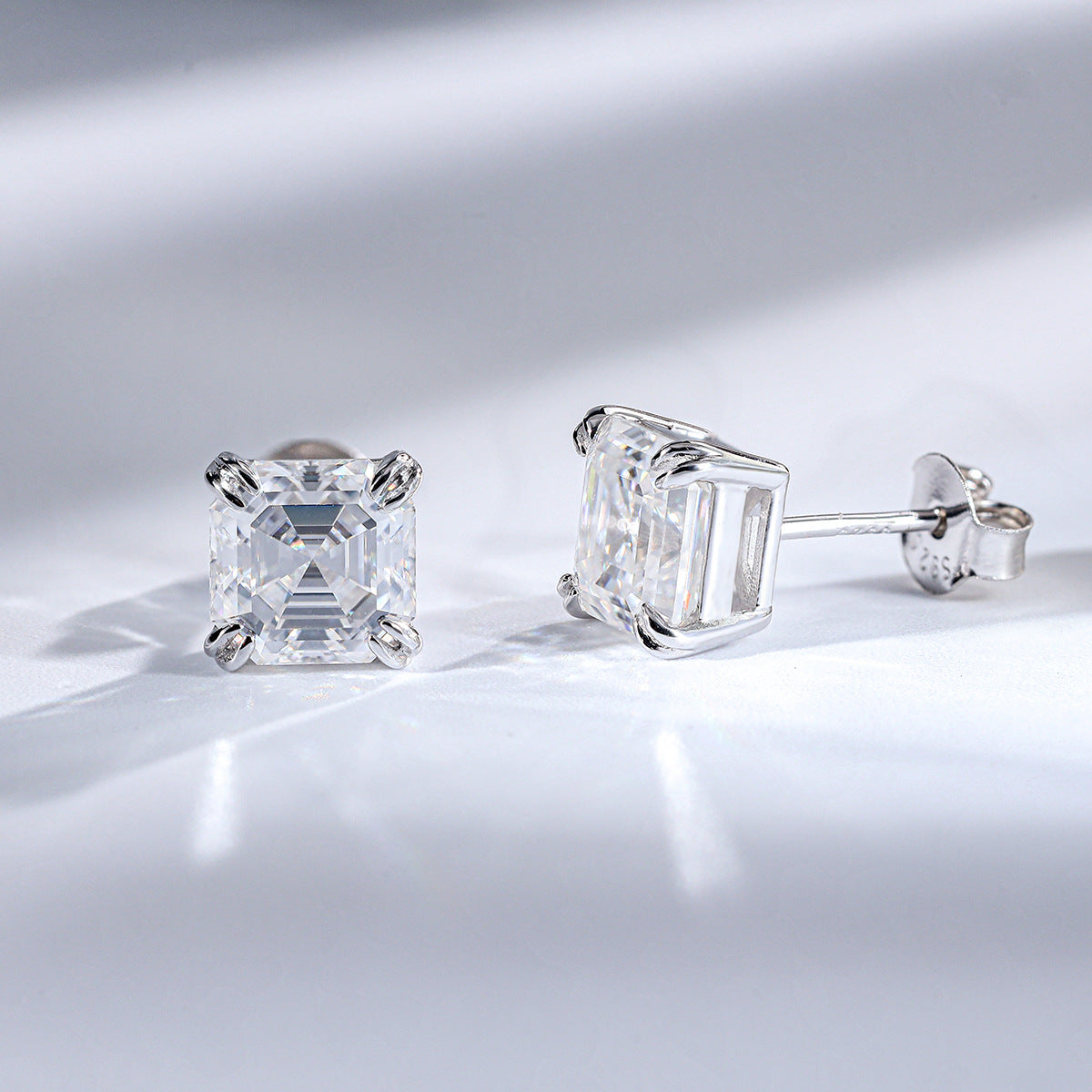 2 Carat Asscher Cut Moissanite Stud Earrings, 925 Silver, D Color, Unisex Square Sparkle product image