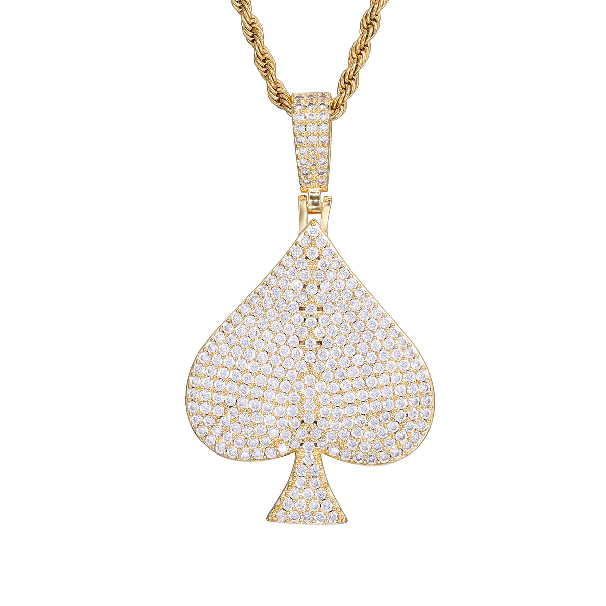 Men's Iced Out Spade Pendant Necklace, Hip Hop Rope Chain Statement Jewelry product image