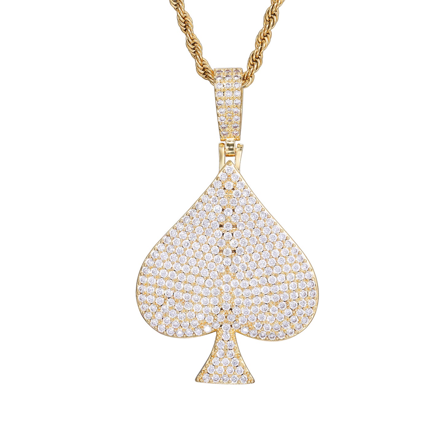 Men's Iced Out Spade Pendant Necklace, Hip Hop Rope Chain Statement Jewelry product image