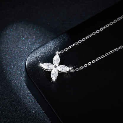 Four-Leaf Clover Moissanite Necklace & Stud Earrings Set, 18K Gold Plated