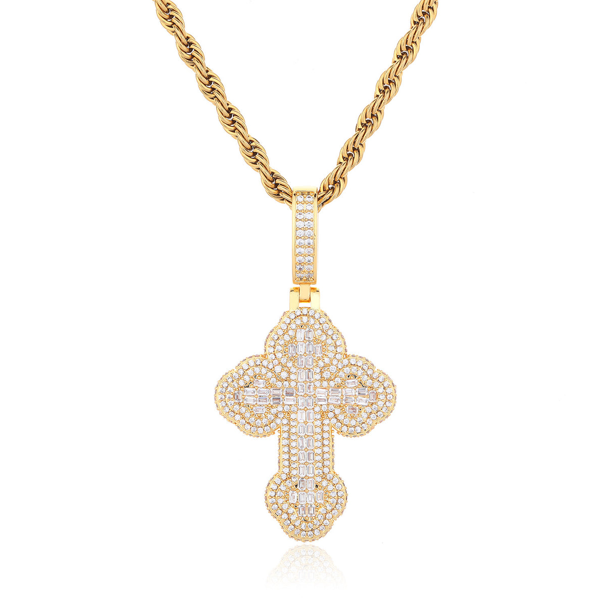 Cross Pendant Necklace with Cubic Zirconia, 3mm Twisted Rope Chain, 24 Inch, Gold Tone / White Gold Tone product image