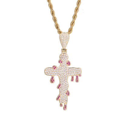 Iced Out Cross Pendant Necklace for Men, Rope Chain Hip Hop Drip Pendant Jewelry